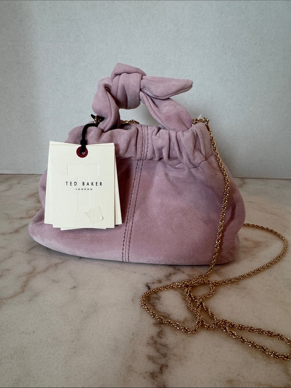 Ted Baker Emily Lilac Knot-Top Mini Bag with Gold Chain